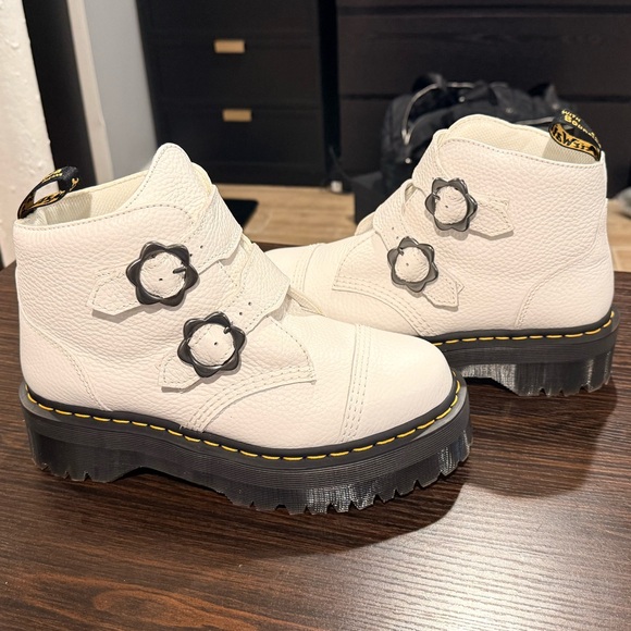 Dr. Martens White Leather Combat Boots with Black Soles - Picture 1 of 6